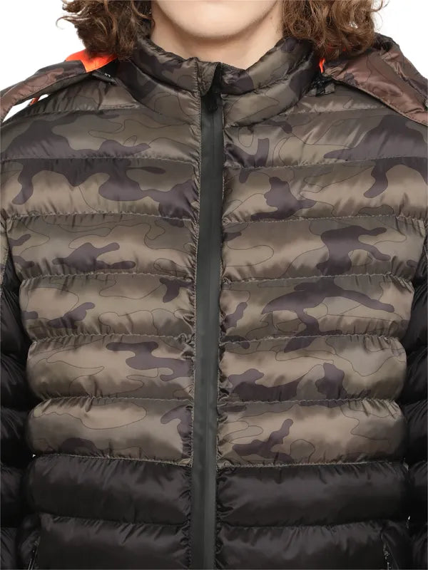 Mettle Men Olive Green Camouflage Puffer Jacket