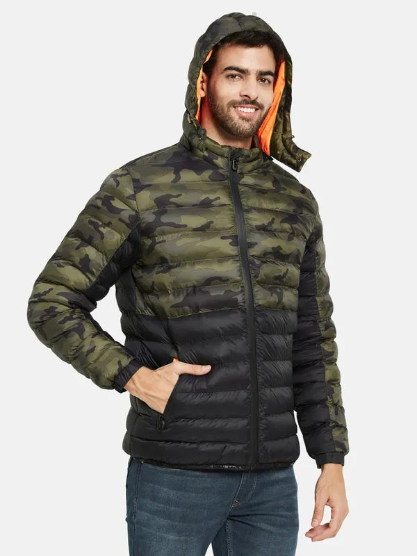 Mettle Men Olive Green Camouflage Padded Jacket