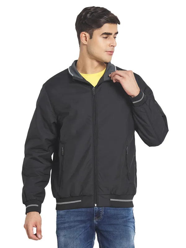 Mettle Men Black Solid Bomber Jacket