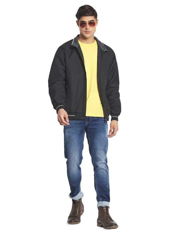 Mettle Men Black Solid Bomber Jacket