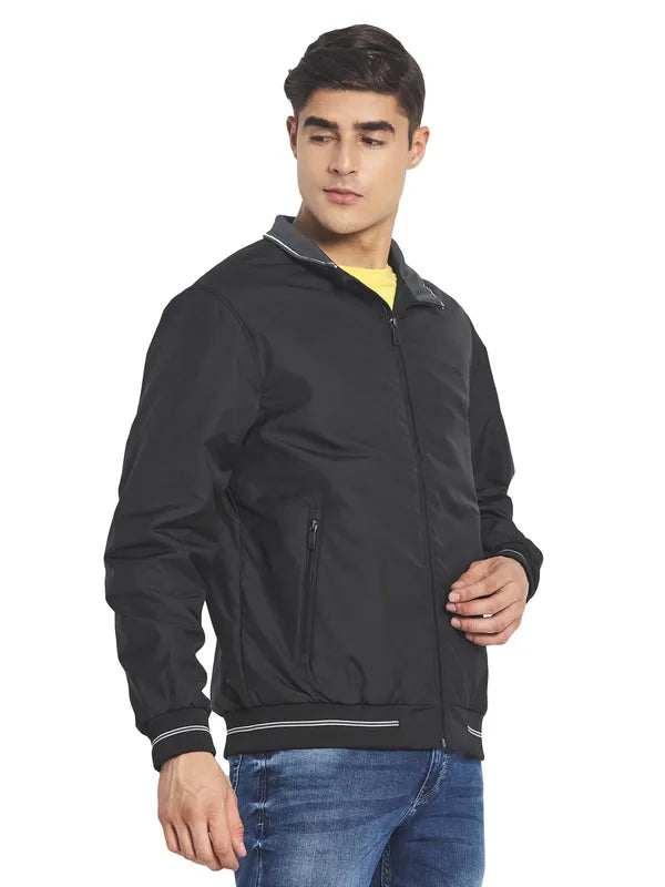 Mettle Men Black Solid Bomber Jacket