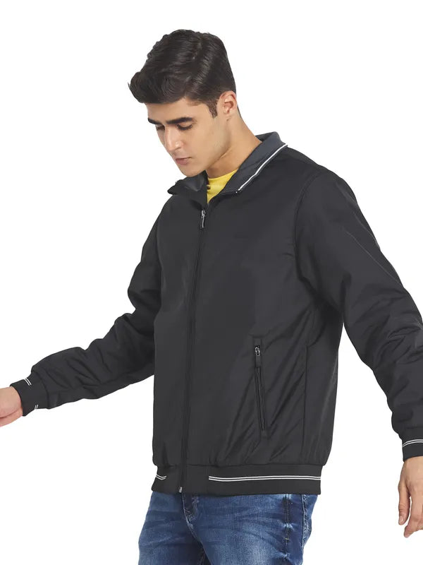 Mettle Men Black Solid Bomber Jacket