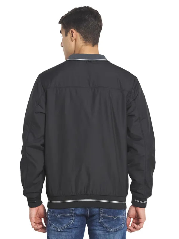 Mettle Men Black Solid Bomber Jacket