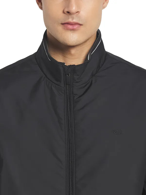 Mettle Men Black Solid Bomber Jacket