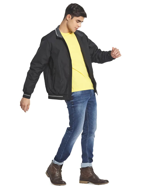 Mettle Men Black Solid Bomber Jacket