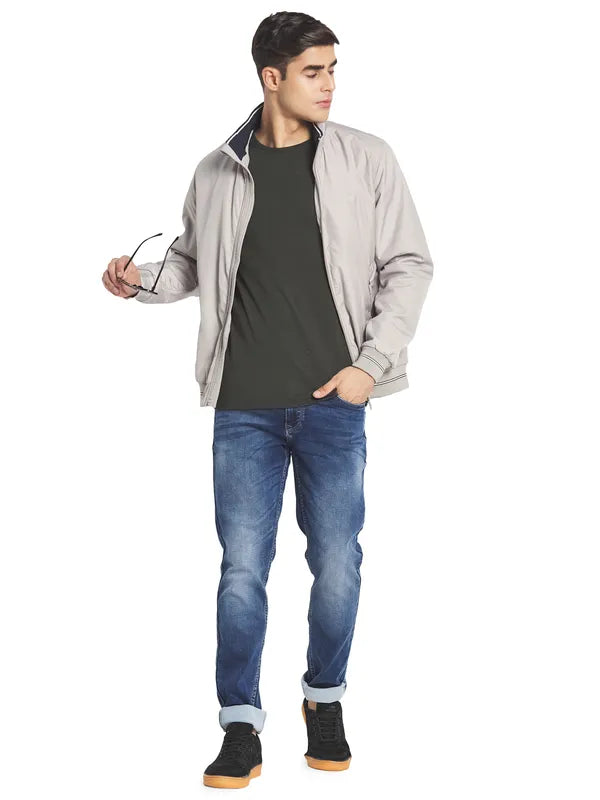 Mettle Men Cream-Coloured Plus Size Bomber Jacket