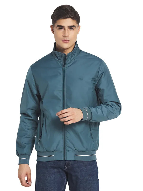 Mettle Men Green Solid Open Front Jacket