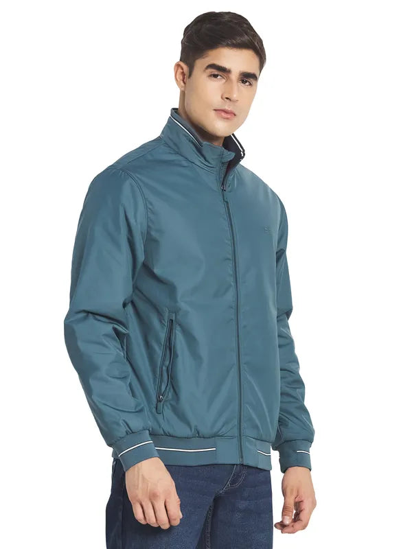 Mettle Men Green Solid Open Front Jacket