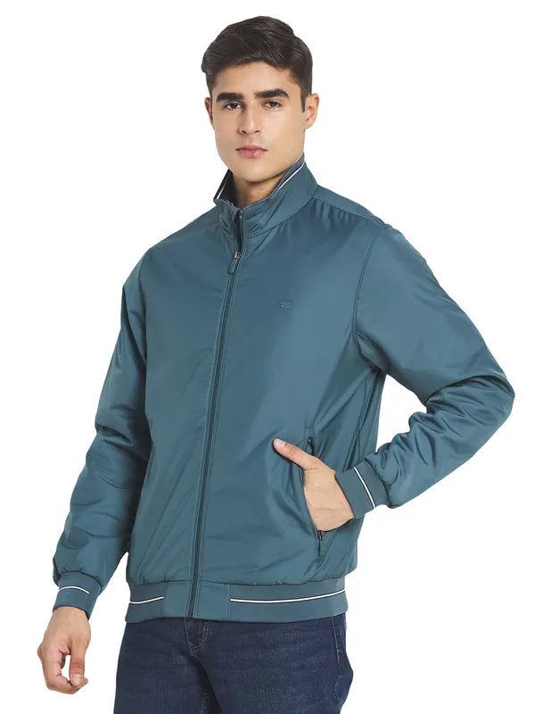 Mettle Men Green Solid Open Front Jacket