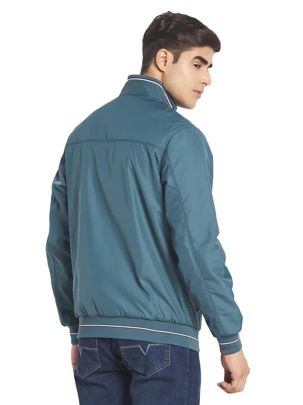 Mettle Men Green Solid Open Front Jacket