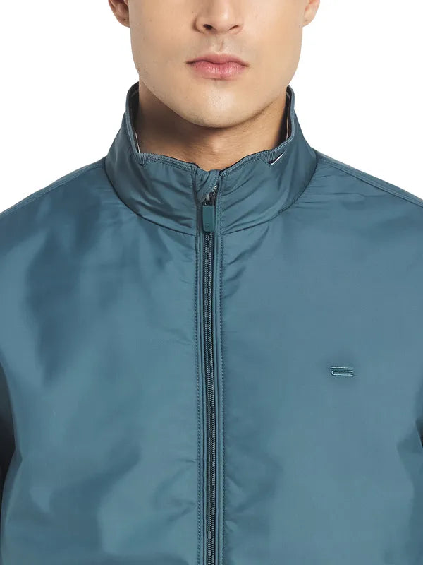 Mettle Men Green Solid Open Front Jacket