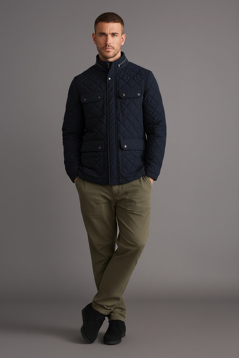 Men Navy Lightweight Quilted Jacket