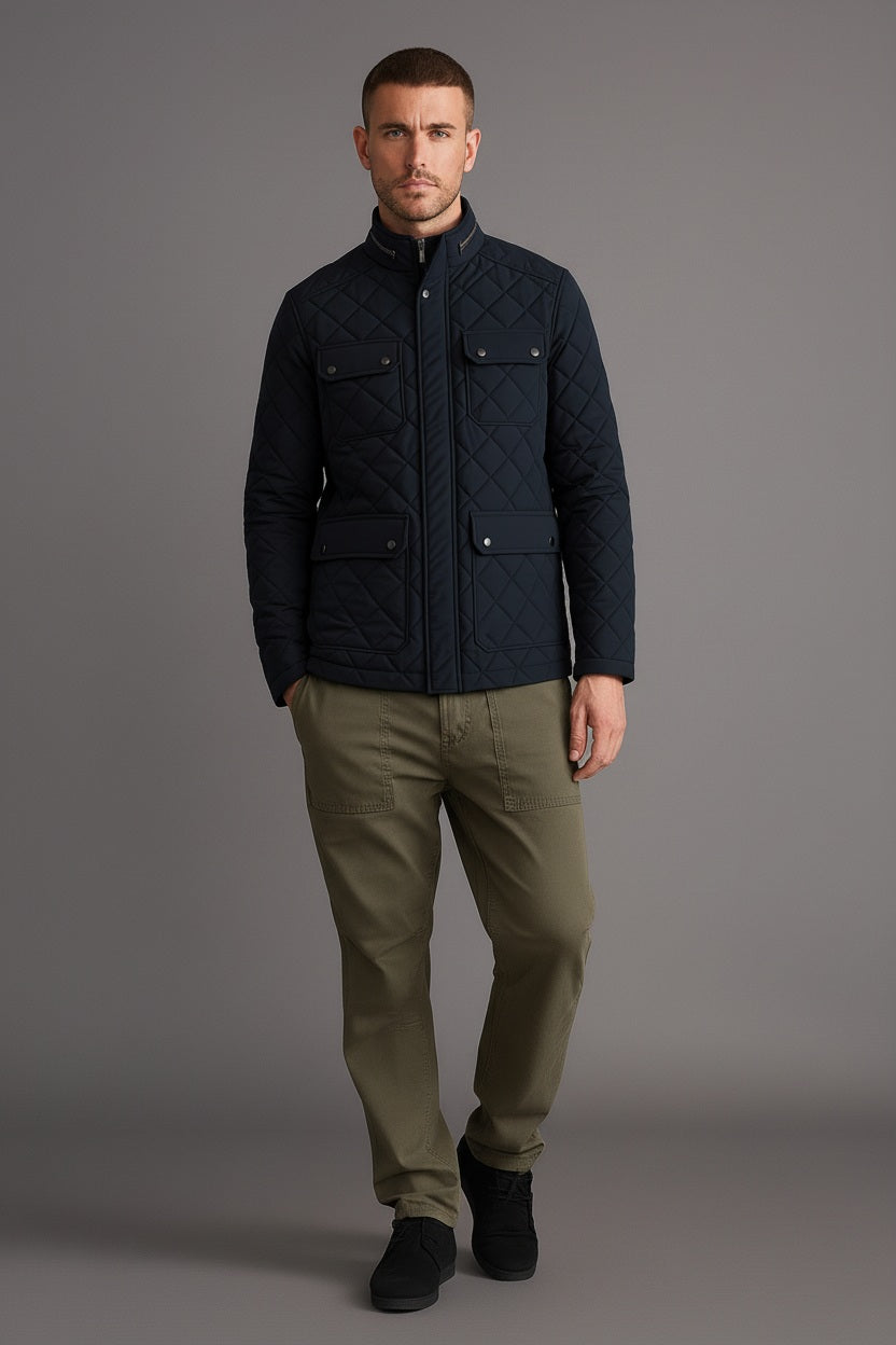 Men Navy Lightweight Quilted Jacket
