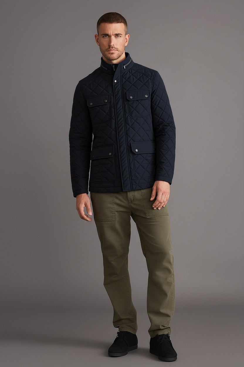 Men Navy Lightweight Quilted Jacket