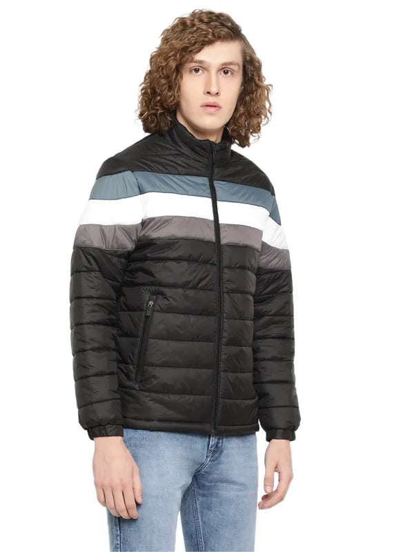 Mettle Men Black Striped Puffer Jacket