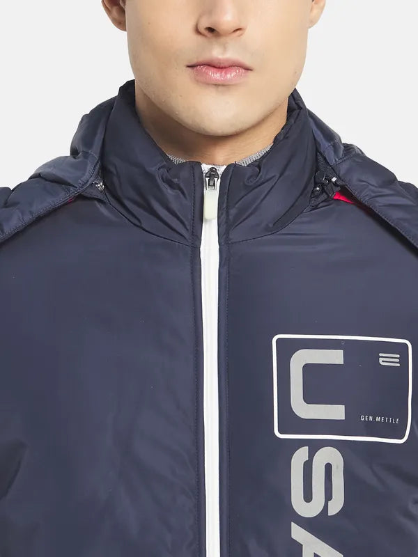 Mettle Men Navy Blue Colourblocked Padded Jacket With Patchwork