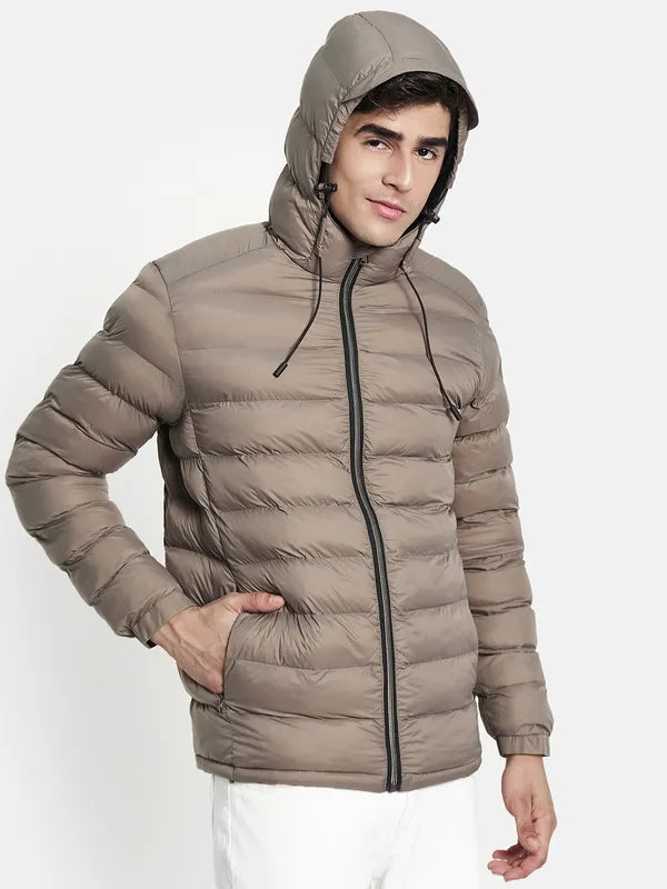 Men Brown Longline Puffer Jacket