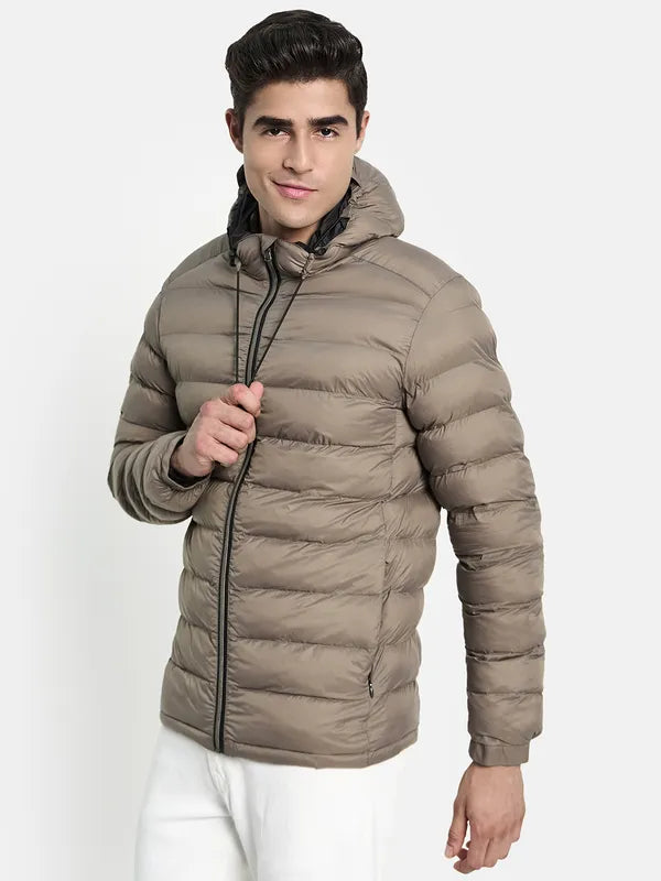 Men Brown Longline Puffer Jacket