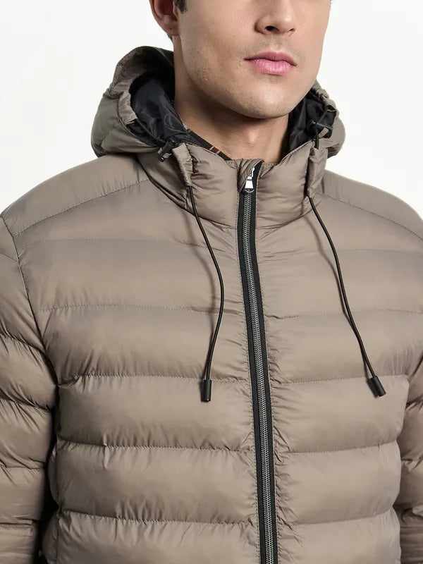 Men Brown Longline Puffer Jacket