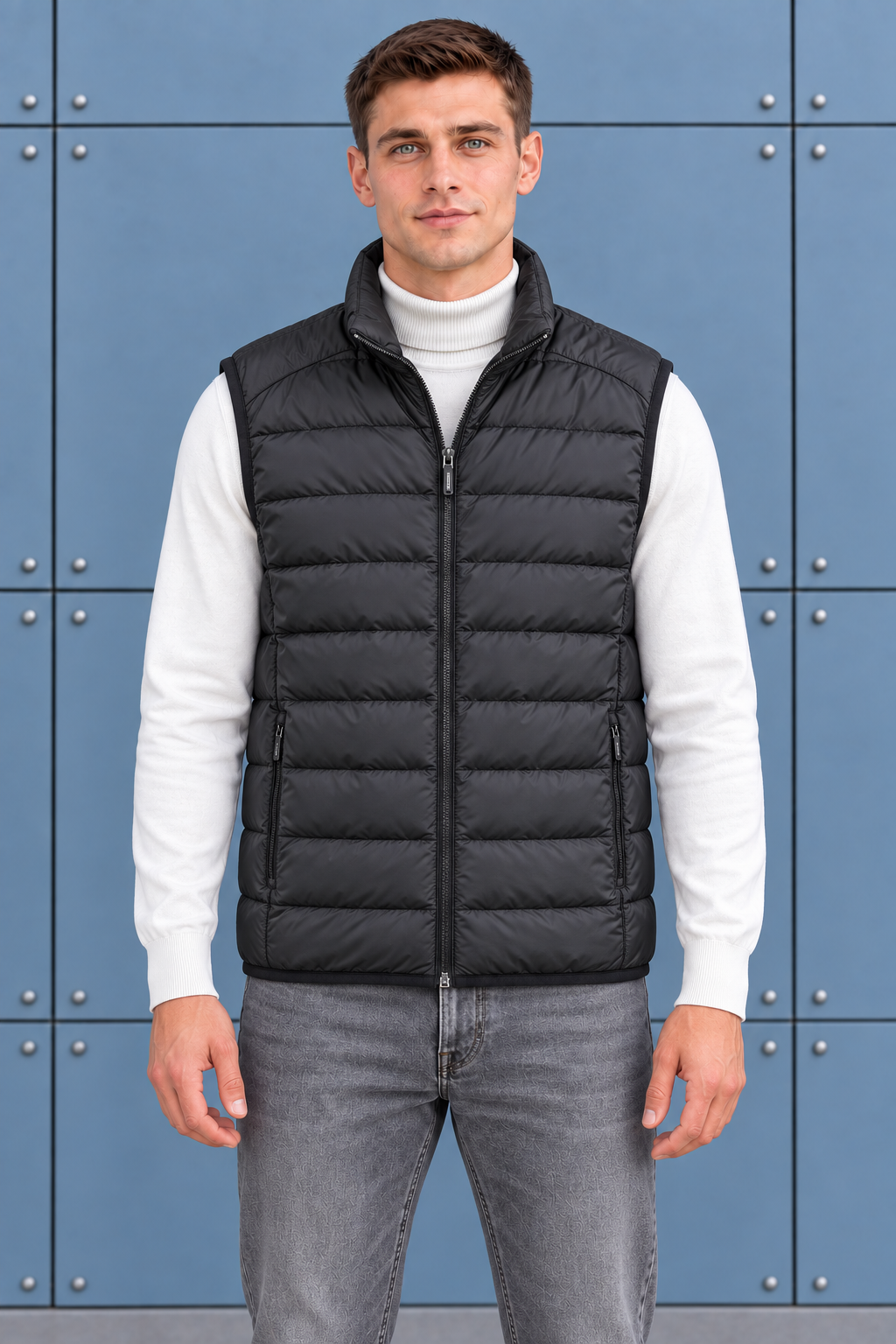 Men’s Black Ultra-Light Puffer Gilet – Woven Regular Fit Sleeveless Winter Jacket