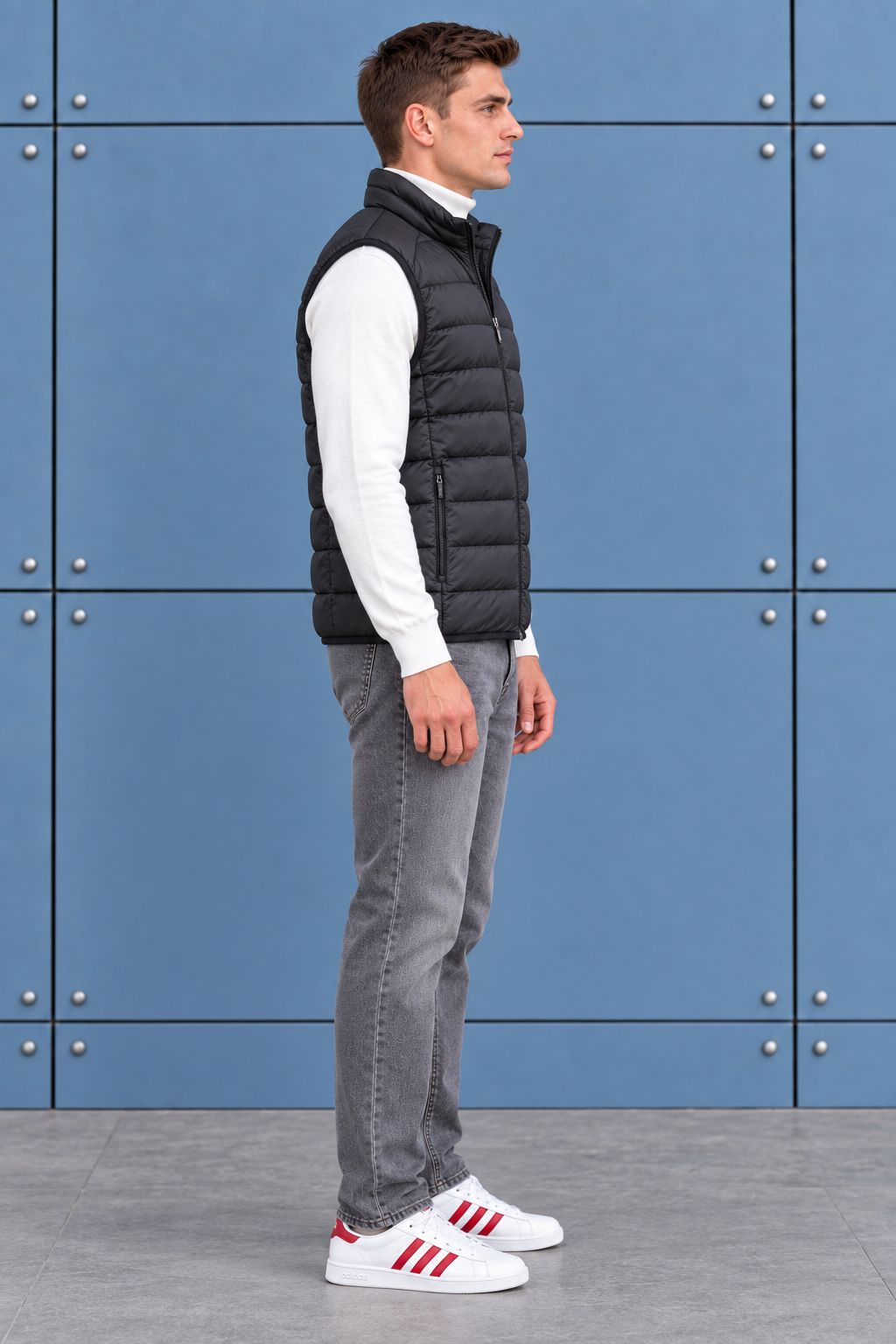 Men’s Black Ultra-Light Puffer Gilet – Woven Regular Fit Sleeveless Winter Jacket