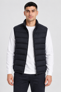 Men's Navy Ultra Warm Woven Puffer Jacket – Regular Fit | Sleeveless Winter Gilet