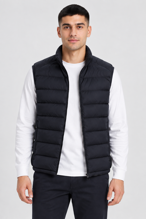 Men's Navy Ultra Warm Woven Puffer Jacket – Regular Fit | Sleeveless Winter Gilet