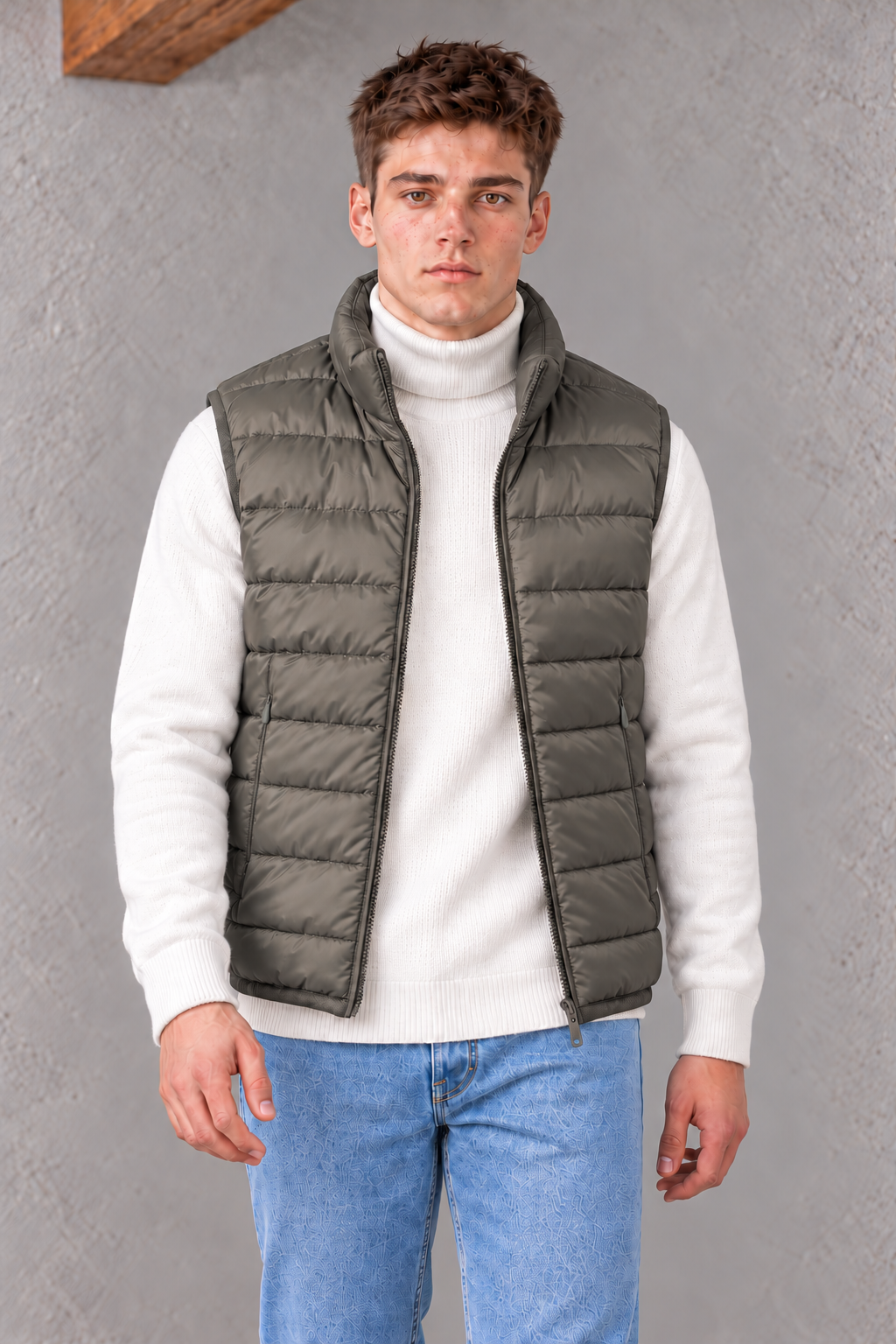 Men’s Olive Woven Gilet – Regular Fit