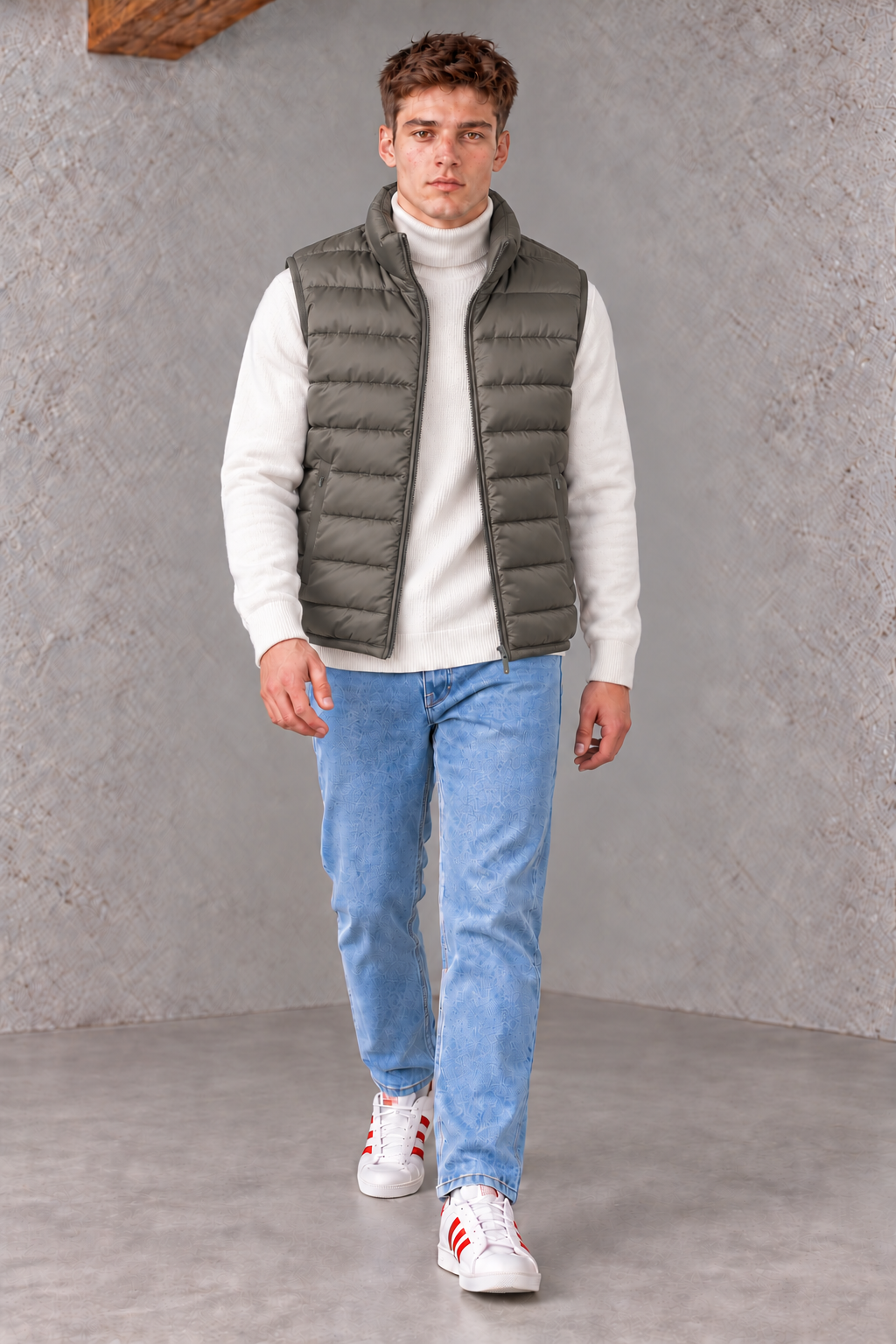 Men’s Olive Woven Gilet – Regular Fit