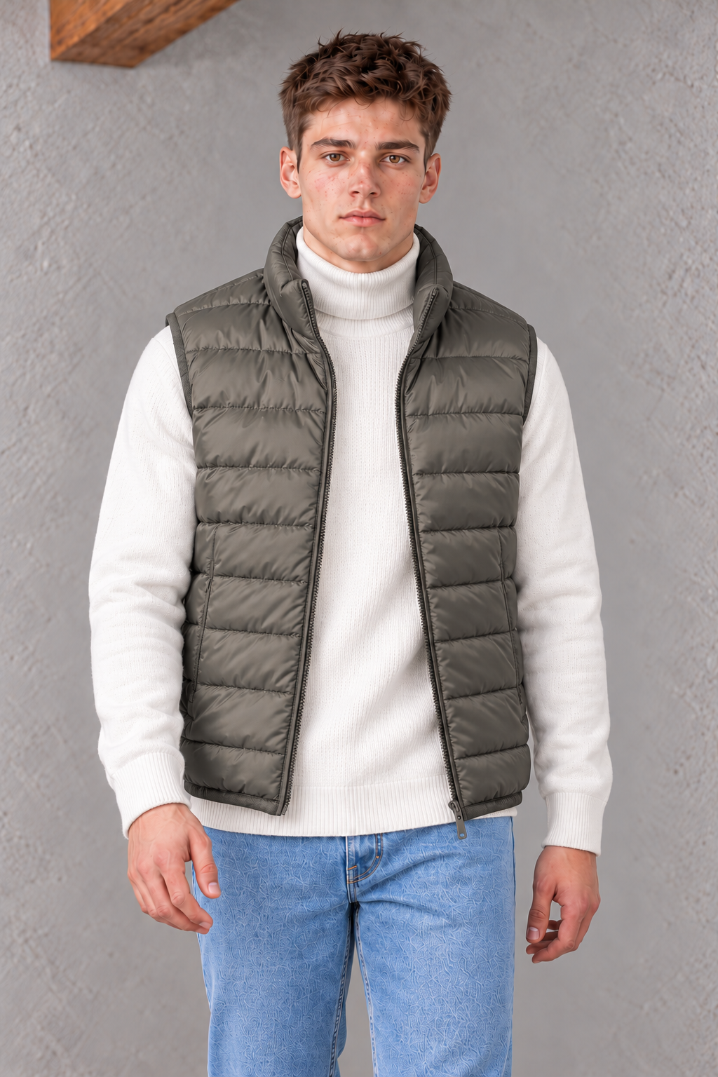 Men’s Olive Woven Gilet – Regular Fit