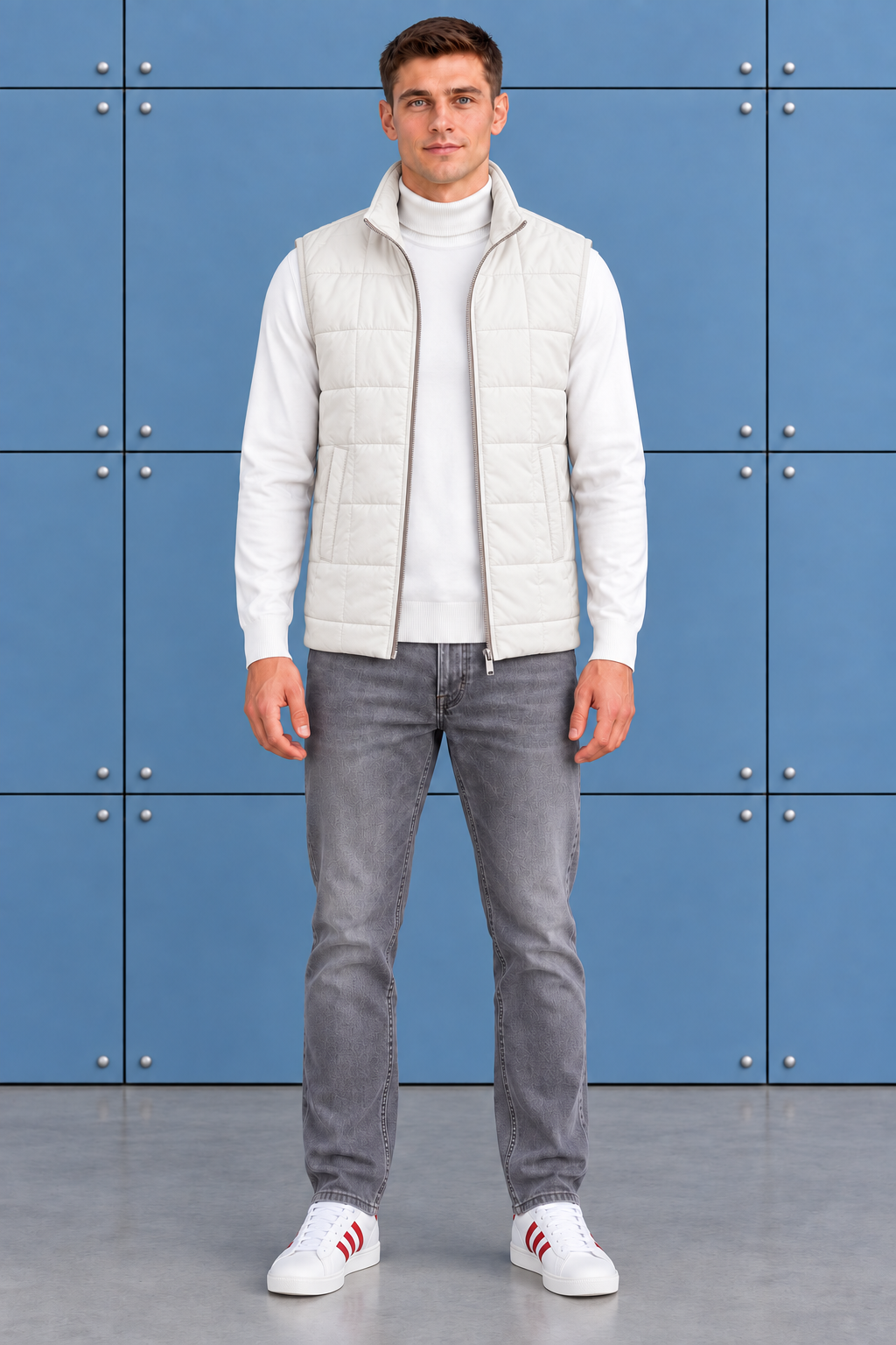 Men’s Beige Lightweight Reversible Woven Puffer Gilet – Regular Fit Sleeveless Jacket