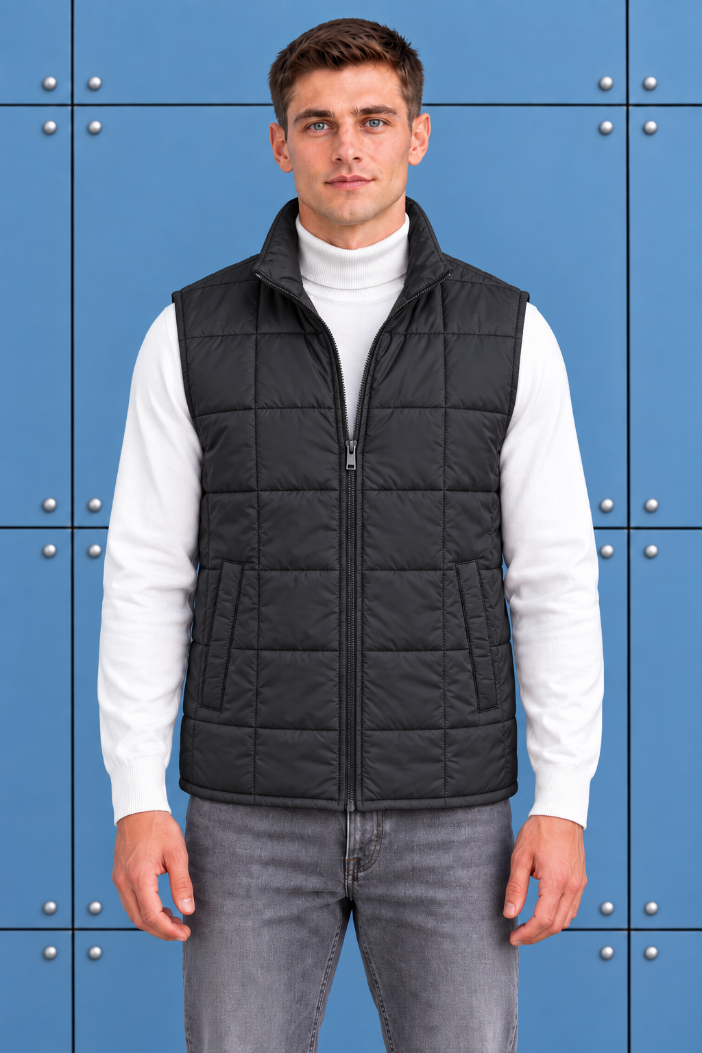 Men’s Black Lightweight Reversible Woven Puffer Gilet – Regular Fit Sleeveless Jacket