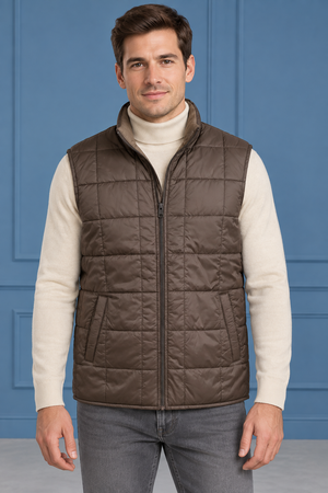 Men’s Espresso Lightweight Reversible Woven Puffer Gilet – Regular Fit Sleeveless Jacket