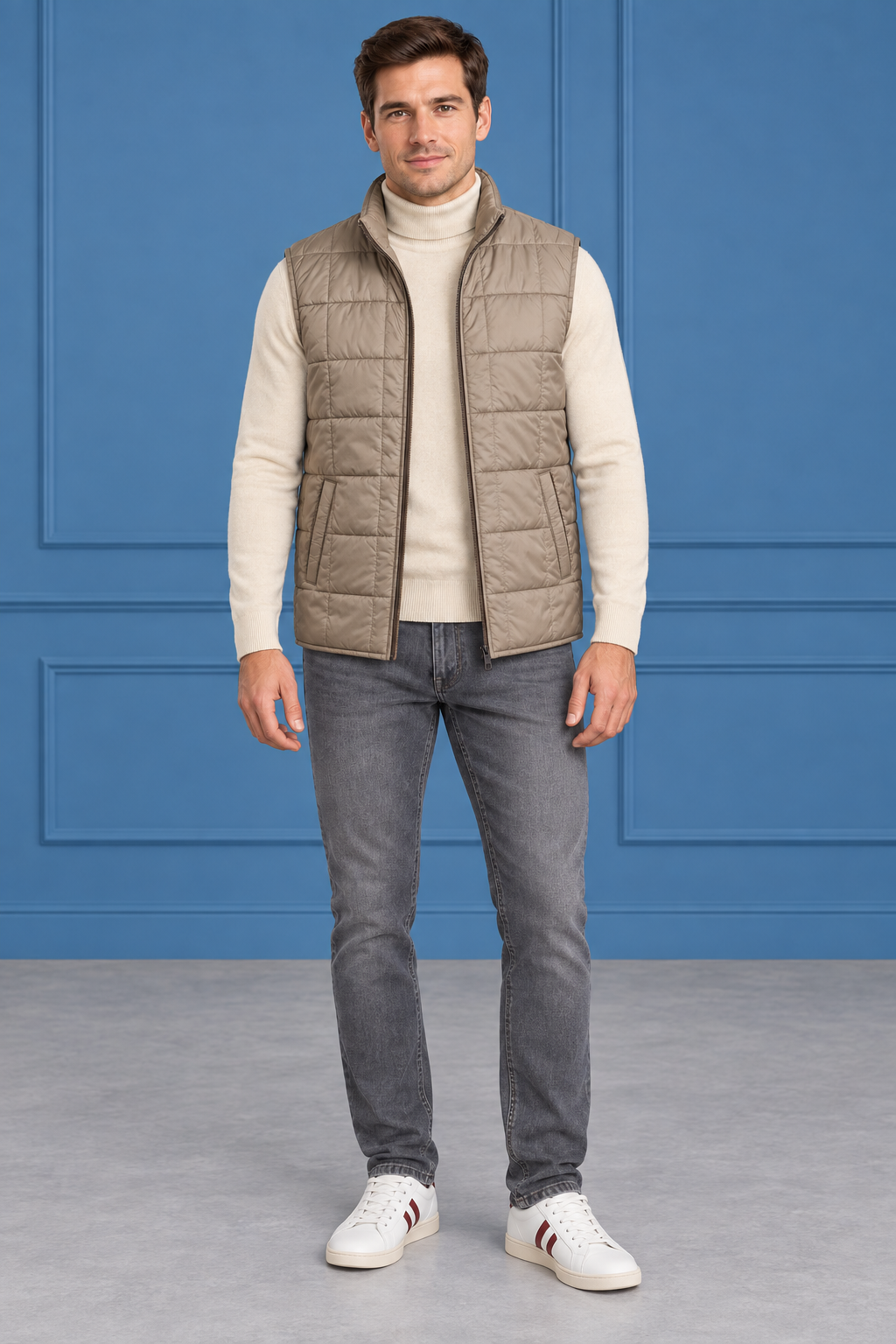Men’s Espresso Lightweight Reversible Woven Puffer Gilet – Regular Fit Sleeveless Jacket