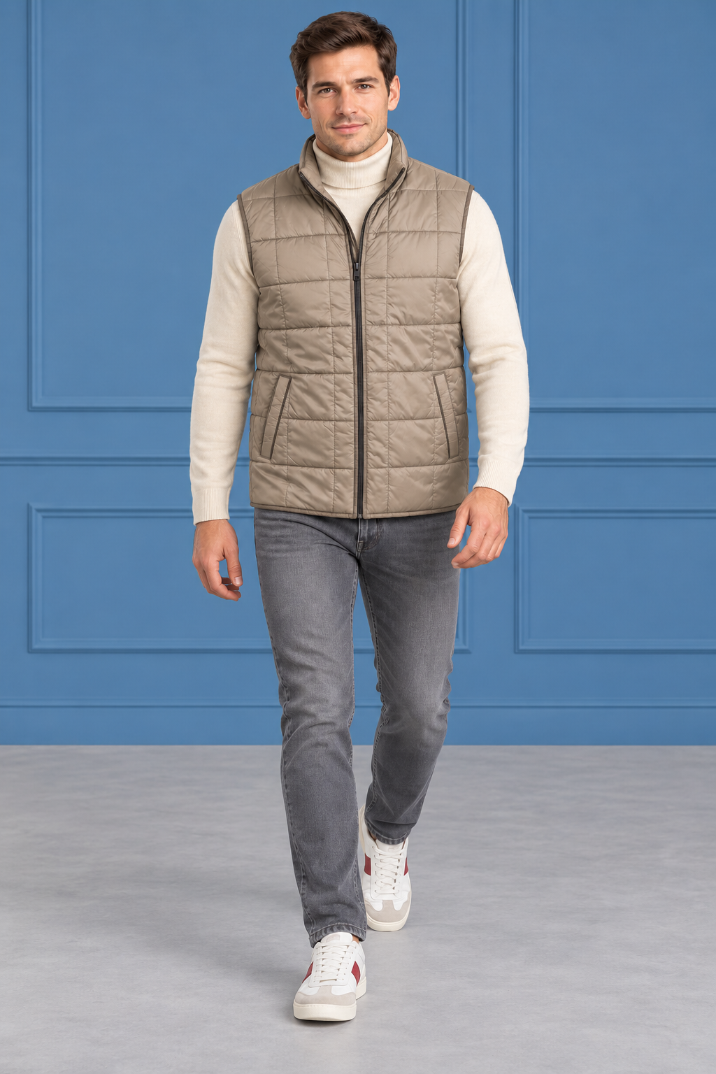 Men’s Espresso Lightweight Reversible Woven Puffer Gilet – Regular Fit Sleeveless Jacket