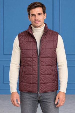 Men’s Wine Lightweight Reversible Woven Puffer Gilet – Regular Fit Sleeveless Jacket