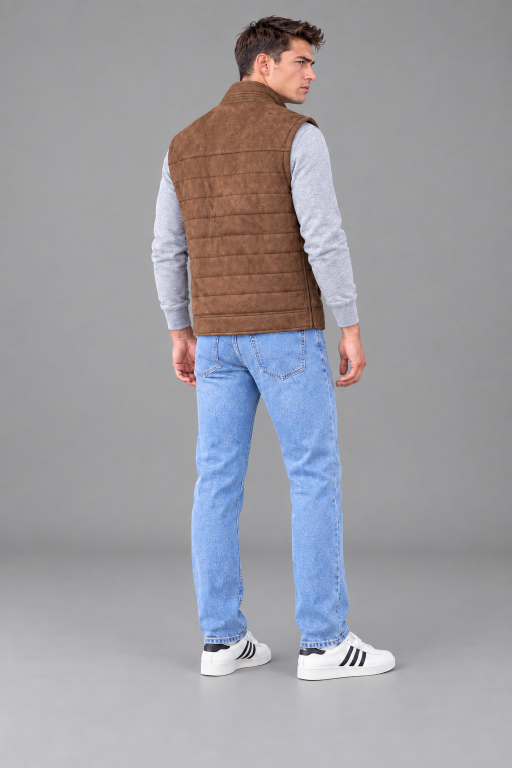 Men’s Regular Fit Suede Woven Gilet – Cocoa Brown Full-Zip Sleeveless Jacket