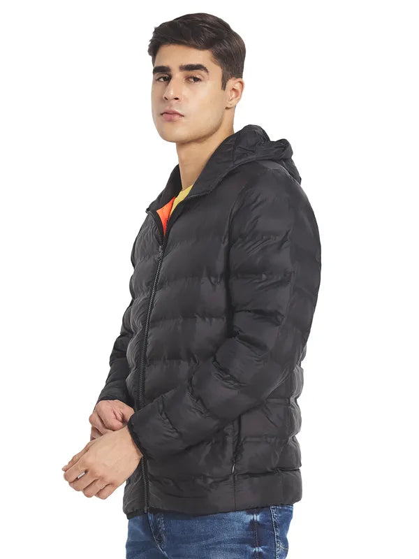 Mettle Men Black Solid Puffer Jacket