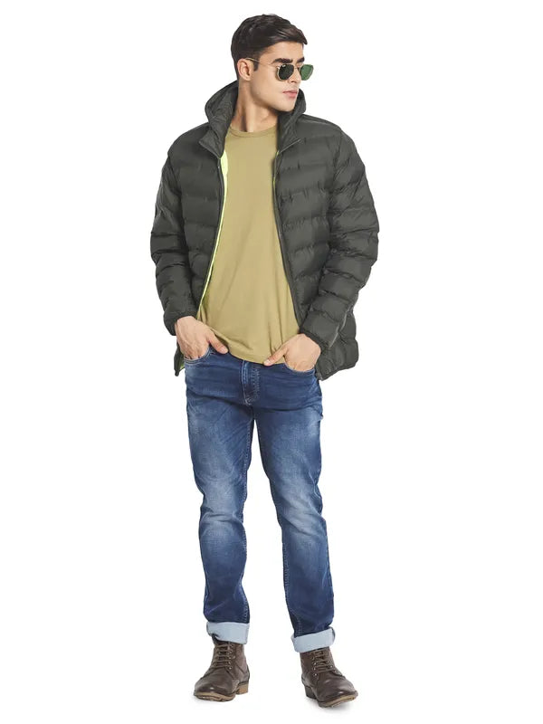 Mettle Men Olive Green Puffer Hooded Jacket