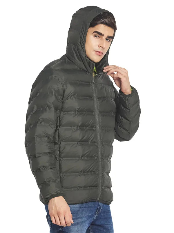 Mettle Men Olive Green Puffer Hooded Jacket