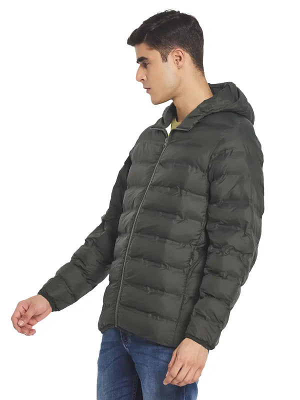 Mettle Men Olive Green Puffer Hooded Jacket