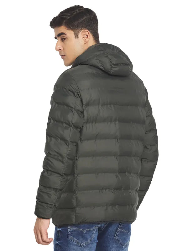 Mettle Men Olive Green Puffer Hooded Jacket