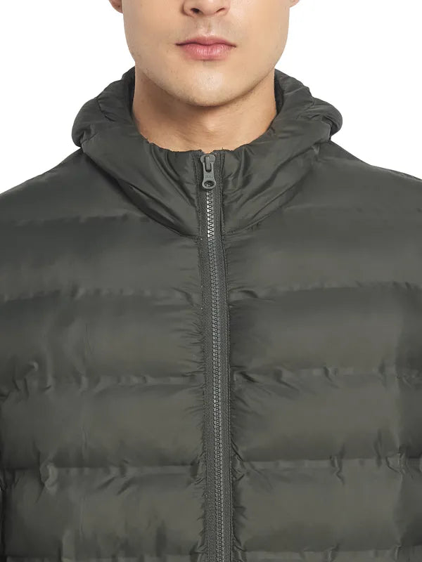 Mettle Men Olive Green Puffer Hooded Jacket