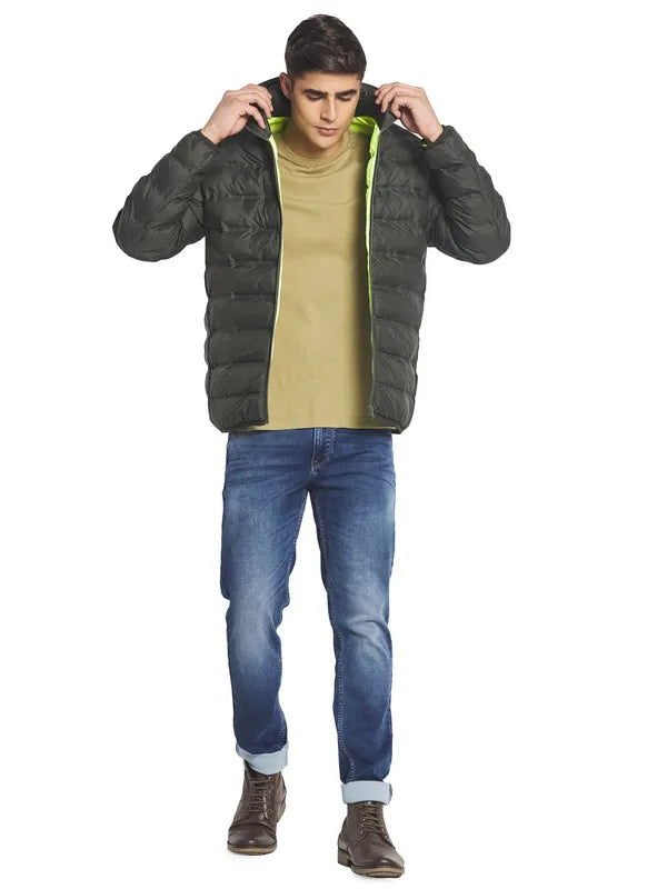 Mettle Men Olive Green Puffer Hooded Jacket