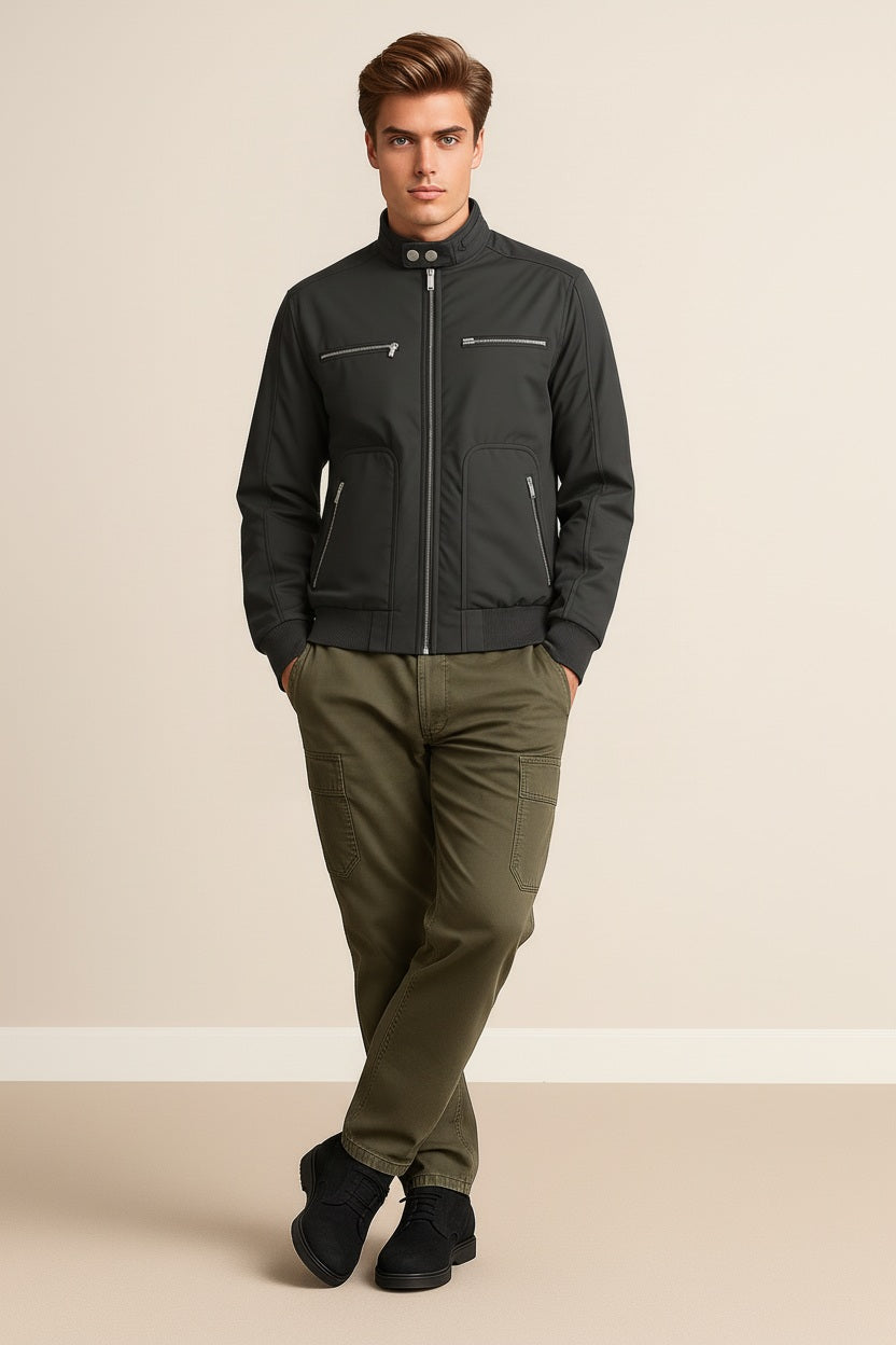 Men Graphite Colourblocked Bomber Jacket