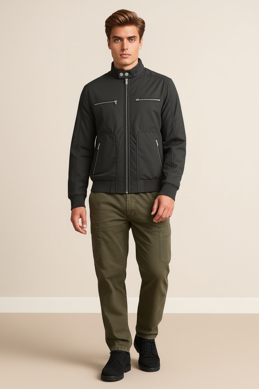 Men Graphite Colourblocked Bomber Jacket