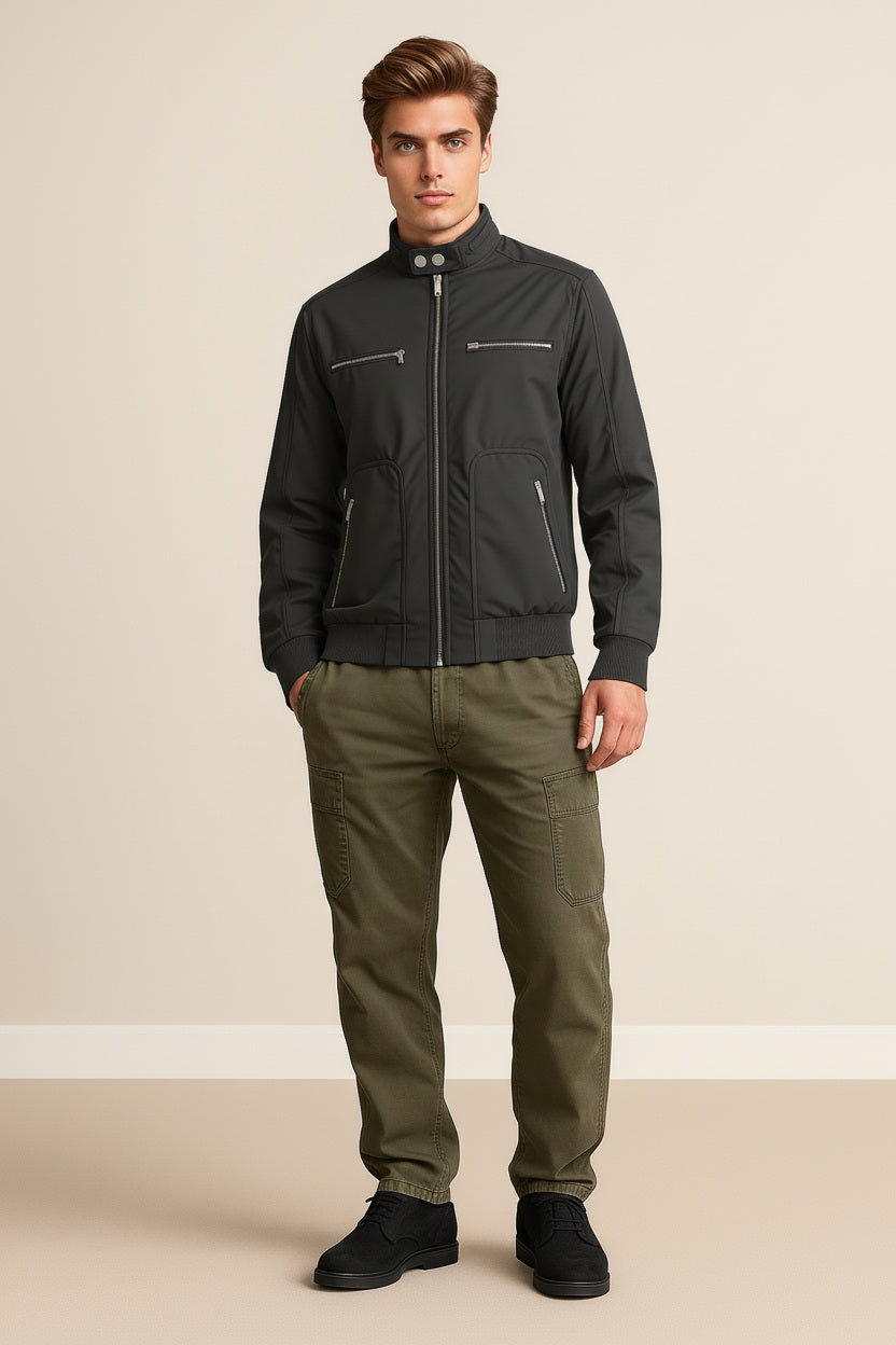 Men Graphite Colourblocked Bomber Jacket