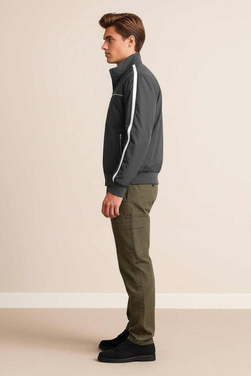 Men Graphite Colourblocked Bomber Jacket