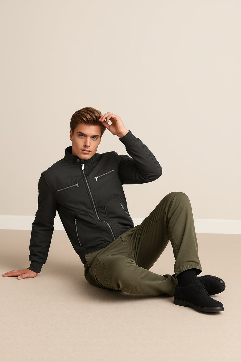 Men Graphite Colourblocked Bomber Jacket