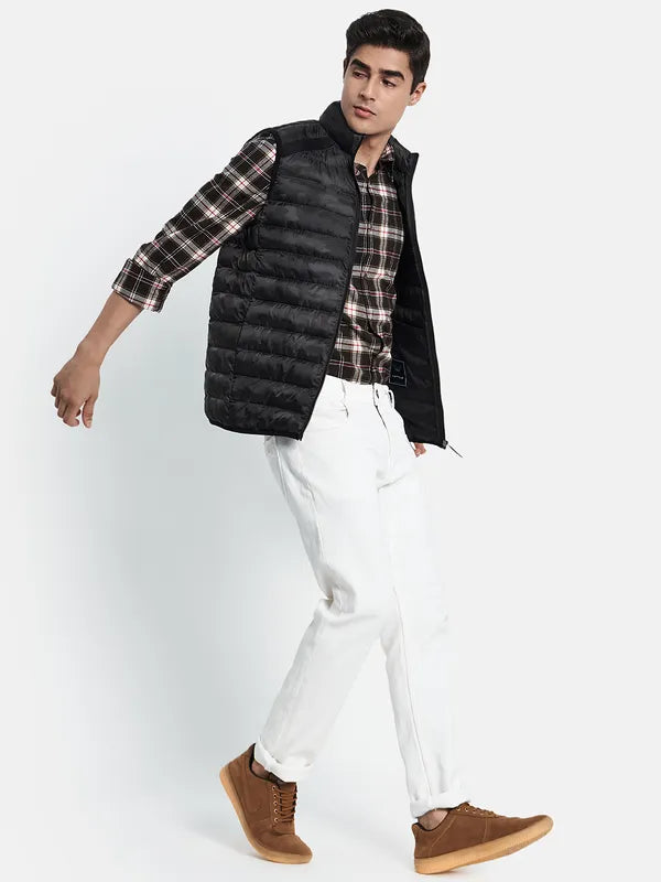 Men Black Checked Puffer Jacket